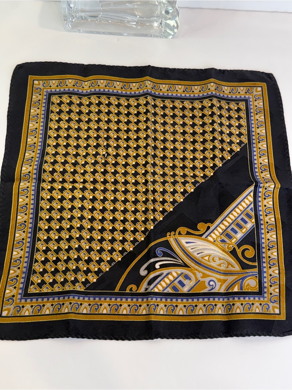 Old Money Elegance 💛Vintage Art Deco Pocket Square 12” x 12” Silk Handkerchief